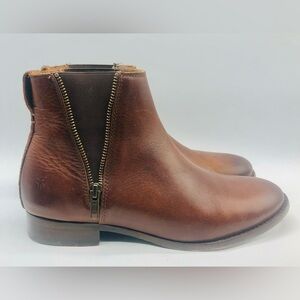 Frye Carly Zip Chelsea Womens Brown Leather Ankle Boots Booties Size 10B EUC